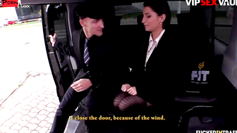 hot brunette in stockings jocelyne fucked in car by horny chauffer