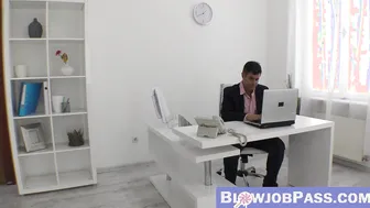 Naughty secretary Lady Dee riding boss cock after sucking it