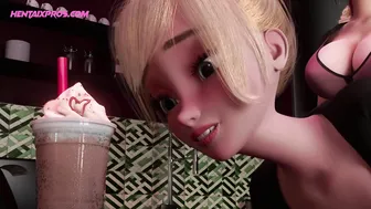 3D SHEMALE XX Barista REALISTIC Cumshots