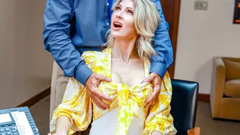 Fake titty housewife bends over for dick