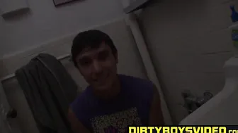 Hunky latino twink Nick strokes it in the bathroom solo