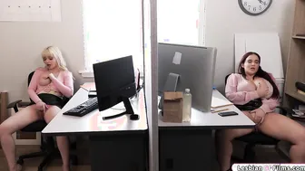 Two busty colleagues masturbate at work