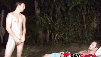 Trio gets horny in the woods and gets hard for each other