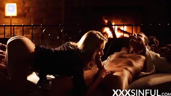 Fiery and sinful acts next to the fireplace for a couple 2