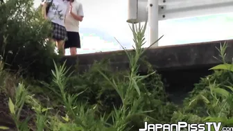 Schoolgirls from Japan peeing while taking a hike 2