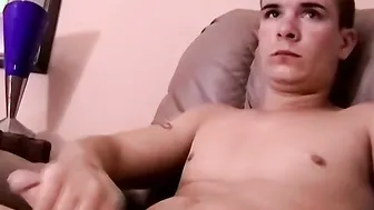 Hot guy Gage Winchester strokes his huge slippery dick