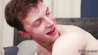 Tattooed director anal fucks pale man on set