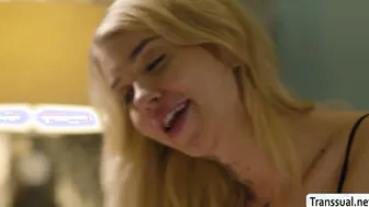 Big tits Tgirl rides boyfriends big cock