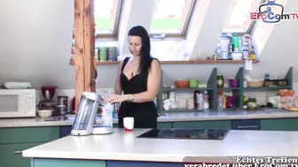 German brunette Housewife small tits fucked in kitchen