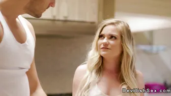 Married blonde wife cheating on hubby with stranger