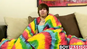 Emo twink jacking off his uncut cock and ass dildoing
