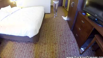 Hotel room spy glasses fuck