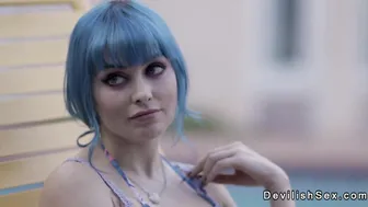 Blue-Haired Bombshell Babes - Passionate Lovemaking Session with Older Man