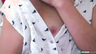 Redheaded Teen Clarise Strips and Shows Off Her Slit