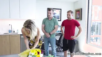 Stepson and his pal gang bang his busty stepmom