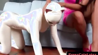 Kitten costume Latex Lucy spanked hard licks spilled milk