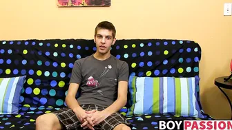 Cute brunette Max Morgan interview then jerking session