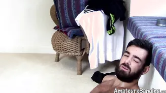 Kinky hairy jock jerking off big dick and fucking fleshlight