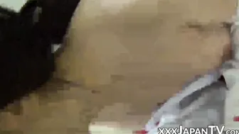Japanese chick in traditional Asian outfit slobbers on dick