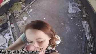 blowjob big tits redhead teen fucked for cash in abandoned train pov
