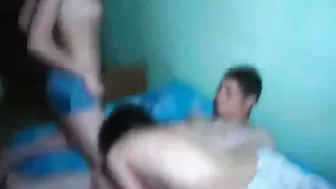 Teens enjoy a threesome