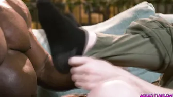Black old man takes redhead twinks virginity