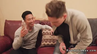 Asian gay action star anal fucks man from set