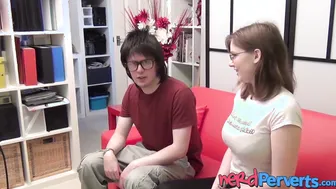 Nerd Girl With Huge Natural Boobs - Point Of View Blowjob And Facial