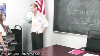 Cumshot petite high school teen fucked to orgasm by teacher in class