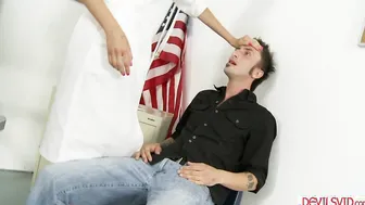 Redhead teen gangbanged in the classroom