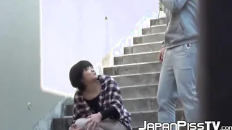 Japanese teenie soaking herself up with warm pee