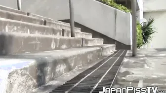Japanese teenie soaking herself up with warm pee
