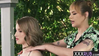 Big tits lesbian enjoys hot muffdiving