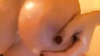 Horny Chick fingering and sucking dildo