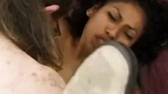 Beautiful ebony teen gets warm facial from older lover