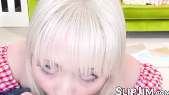 Cute babe rides hard dick after blowing an older man