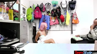 Pink haired teen candy thief fucked