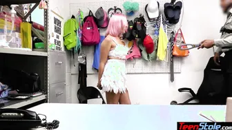 Pink haired teen candy thief fucked
