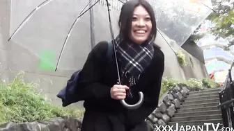 Cute Japanese girl picked up on the street and shows panties