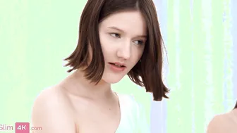 Two skinny teens give a massage and fuck with a client in all the holes