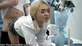 Blondie Babe Passes Exam With A Hot Blowjob And Rides His Hard Dick To Orgasm