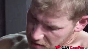 Skinny Alex sucking cock before tasting warm spunk