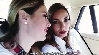 Two naughty girls having fun in Uber 8