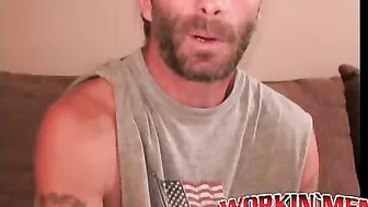 Bearded mature gay dude loves anal play while masturbating