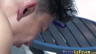 Athletic Asian teen ass drilled in kinky outdoor foursome