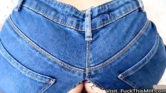 Tiny horny stepsister in ripped jeans was caught watching porn and got pussy full of 7