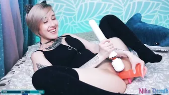 Cumming on a Long Red Sex Toy