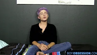 Cute twink whines for us and plays with his big fat dong