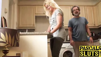 Tattoed blonde Jakki Louise gets fucked by guys big fat cock