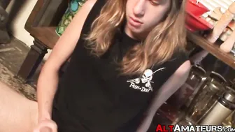 Long haired blond gay anal plays with dildo and masturbates